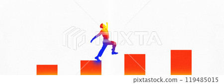 Man climbing business growth chart. Contemporary art collage. Promotion, success, achievement of employee 119485015