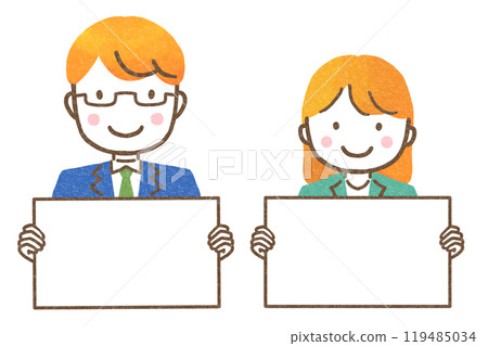 拿著木板的辦公室工作人員男人和女人 119485034