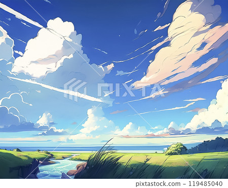 藍天、草原、河流、雲彩風景圖片素材 藍天、草原、河流、雲彩風景圖片素材 119485040
