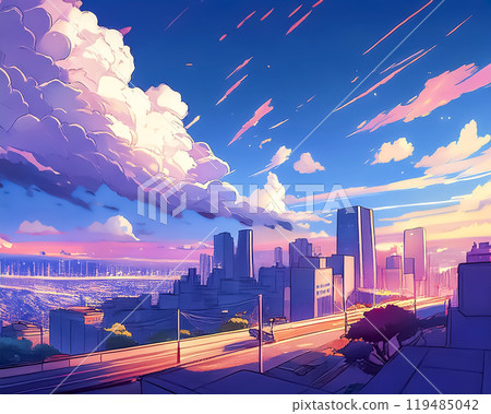 藍天、晚霞、摩天大樓圖片素材 藍天、晚霞、摩天大樓圖片素材 119485042