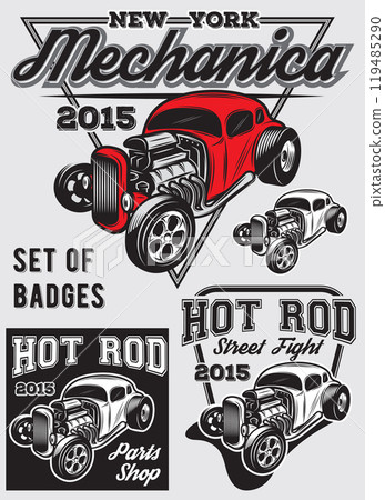 set of badges with Hot Rod set of badges with Hot Rod 119485290