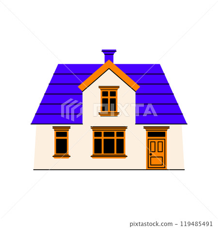 Country cottage house in retro european style. Flat real estate illustration isolated on white background 119485491