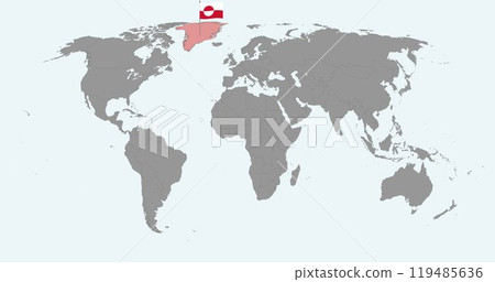 Pin map with Greenland flag on world map. Vector illustration. 119485636