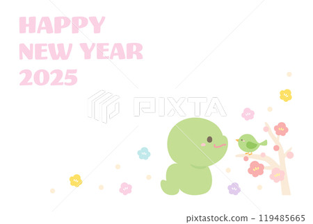 2025蛇年賀年片素材可愛蛇、鶯、梅花02 2025蛇年賀年片素材可愛蛇、鶯、梅花02 119485665