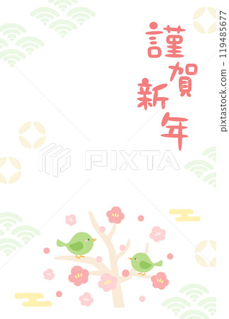 可愛的鶯梅花新年卡片模板03 119485677