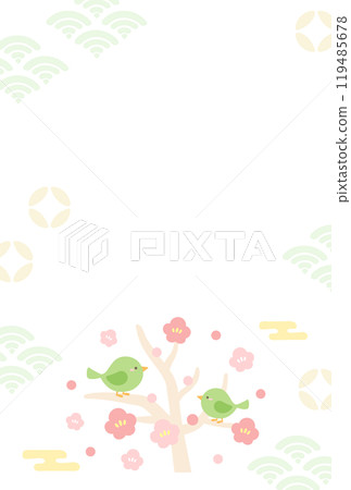 Cute warbler and plum blossom New Year's card template 04 119485678