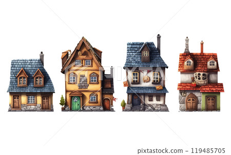 ui set vector illustration of cute small scandinavian house isolate on white background 119485705