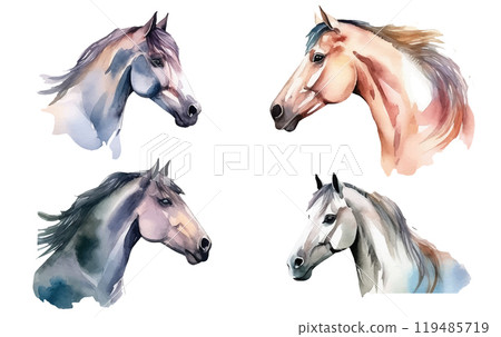 watercolor set vector illustration of horse isolsated on white background 119485719