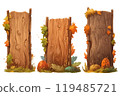 ui vector illustration of wooden board in autumn forest isolate on white background 119485721