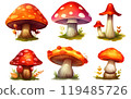 set vector illustration of forest red amanita isolated on white baclground cones acorns 119485726