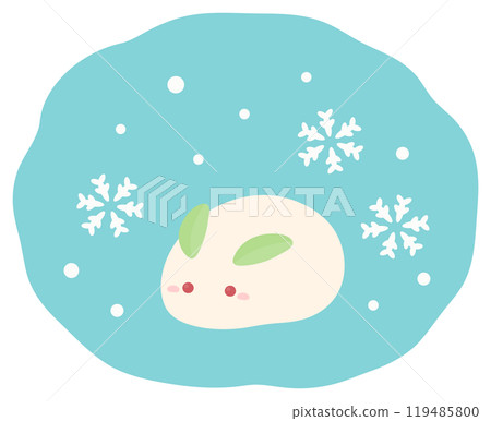 Cute snow rabbit, snow and snowflakes vector illustration 03 119485800
