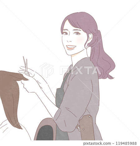 Illustration of a female hairdresser cutting hair Illustration of a female hairdresser cutting hair 119485988