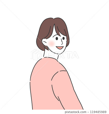 一個穿著粉紅色衣服的女人回頭看的插圖 一個穿著粉紅色衣服的女人回頭看的插圖 119485989