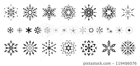 Snowflakes icon collection. Graphic modern black and white ornament. Snowflakes icon collection. Graphic modern black and white ornament. 119486076