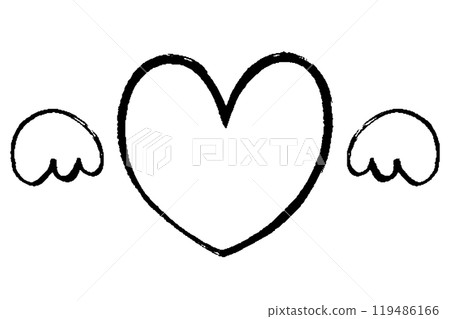 Brush-drawn feather and heart line illustration Brush-drawn feather and heart line illustration 119486166