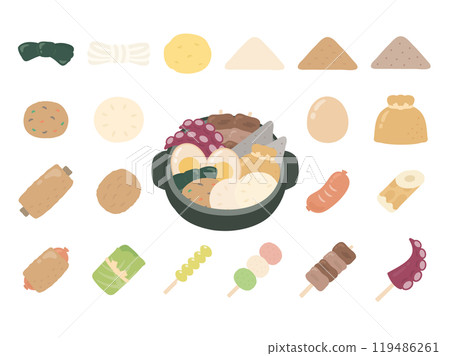 關東煮鍋和配料的插圖集 119486261