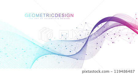 Digits abstract background with connected lines and dots. Digital neural networks. Network and connection background for your presentation. Graphic polygonal background. Vector illustration. 119486487