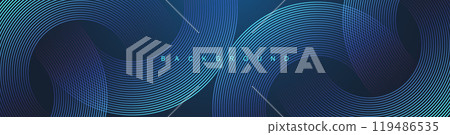 Abstract circle lines on dark blue background. Geometric stripe line art design for poster, brochure, cover, website, header, web banner, presentation 119486535