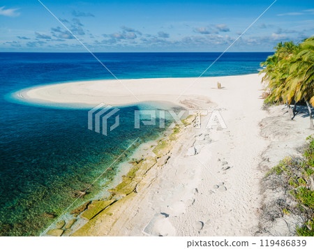 Maldives island with beach and quiet ocean. Drone view Maldives island with beach and quiet ocean. Drone view 119486839