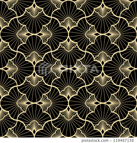 Flower geometric pattern. Seamless vector background. Golden, and black ornament 119487138