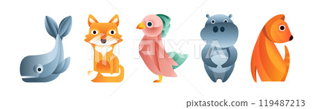 Funny Animal Arranged of Simple Geometric Form Vector Set Funny Animal Arranged of Simple Geometric Form Vector Set 119487213