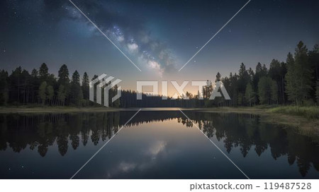 Starry sky reflected on the lake/space Starry sky reflected on the lake/space 119487528