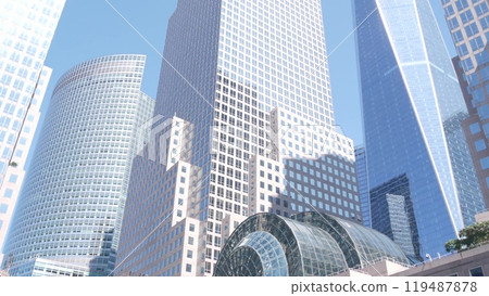 New York City Manhattan Downtown Financial District street. World Trade Center, Battery park, USA. 119487878