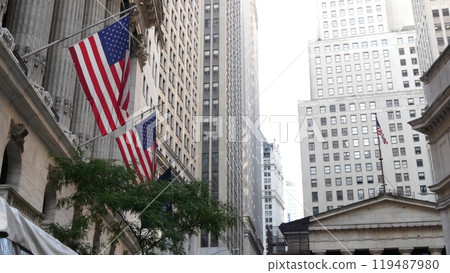 New York Manhattan Downtown Financial District, USA. American Wall street Stock Exchange building. New York Manhattan Downtown Financial District, USA. American Wall street Stock Exchange building. 119487980