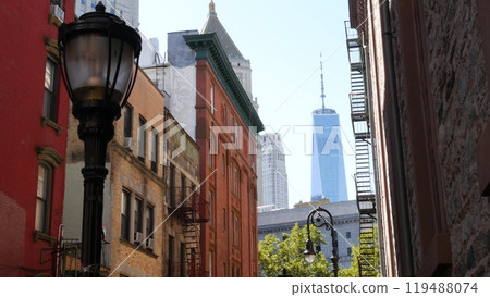 New York City Manhattan Mosco street urban architecture, USA. American World Trade Center. Chinatown New York City Manhattan Mosco street urban architecture, USA. American World Trade Center. Chinatown 119488074