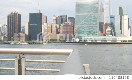 New York City waterfront skyline, Manhattan Midtown riverfront skyscrapers. Cityscape from Queens. New York City waterfront skyline, Manhattan Midtown riverfront skyscrapers. Cityscape from Queens. 119488158