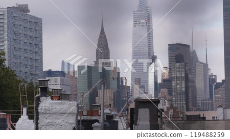 New York City Manhattan Midtown urban architecture. Chrysler building, 42 street skyscraper, USA. 119488259