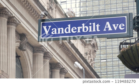 New York City Grand Central Terminal, Vanderbilt road sign, 42 street, Park Avenue, Pershing Square. 119488270