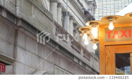 New York City Grand Central Terminal 42 street, Manhattan, USA. Yellow taxi kiosk telephone call box 119488285