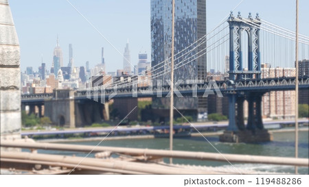New York City Manhattan Bridge from Brooklyn Bridge. Empire State building, Midtown. USA NYC skyline New York City Manhattan Bridge from Brooklyn Bridge. Empire State building, Midtown. USA NYC skyline 119488286