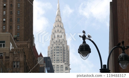 New York City Manhattan Midtown urban architecture. Chrysler building, 42 street skyscraper, USA. 119488317