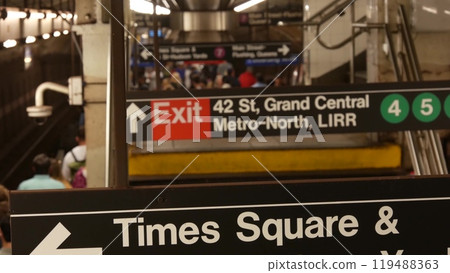 New York subway station interior, underground metropolitan platform. United States metro transport. 119488363