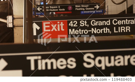 New York subway station interior, underground metropolitan platform. United States metro transport. New York subway station interior, underground metropolitan platform. United States metro transport. 119488403