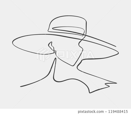 Minimalist line drawing of woman in hat 119488415