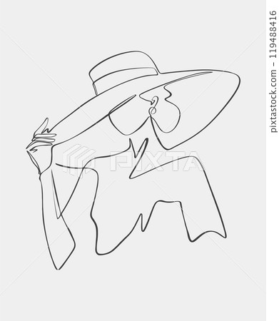 Minimalist line drawing of woman in hat 119488416