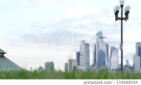 New York City waterfront skyline, Manhattan Midtown cityscape Hudson Yards skyscrapers. New Jersey. 119488504
