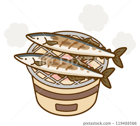 Vector illustration 02 of grilling saury on a charcoal grill Vector illustration 02 of grilling saury on a charcoal grill 119488566