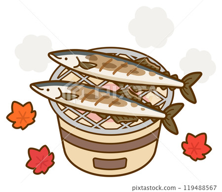 Vector illustration 03 of grilling saury on a charcoal grill Vector illustration 03 of grilling saury on a charcoal grill 119488567