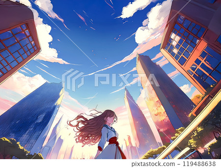 望著城市的年輕女子圖片素材 119488638