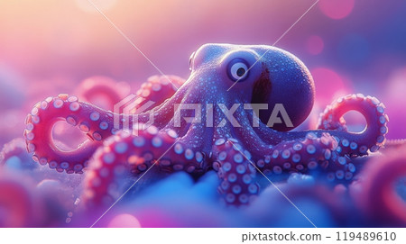 Colorful octopus exploring its underwater habitat during a sunny day in the ocean 119489610