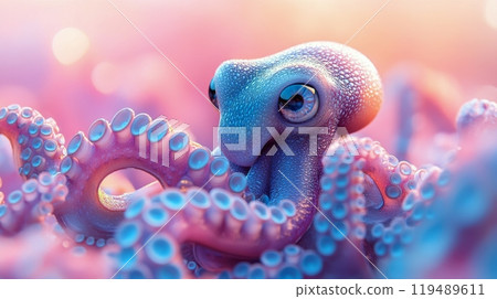 Colorful octopus exploring its underwater habitat during a sunny day in the ocean 119489611