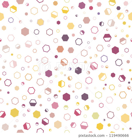Seamless pattern of multicolored hexagons. Template for textures, textiles, wallpapers, banners, invitations and simple backgrounds. Layout for cover, poster, postcard, interior and decorative art Seamless pattern of multicolored hexagons. Template for textures, textiles, wallpapers, banners, invitations and simple backgrounds. Layout for cover, poster, postcard, interior and decorative art 119490666