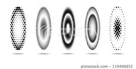 Variations of oval halftone patterns in black isolated. Vector illustration 119490852