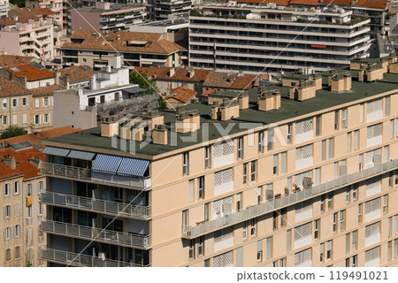 Marseille, France - June 7, 2024: Aerial View of Old Marseille Building, HLM, Marseille, France - June 7, 2024: Aerial View of Old Marseille Building, HLM, 119491021