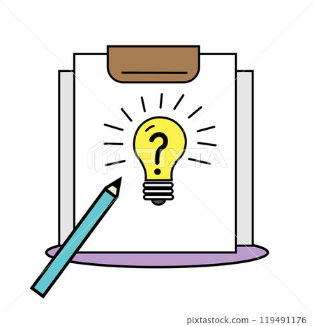 Creative brainstorming session with light bulb idea on clipboard and pencil in a modern digital art style 119491176