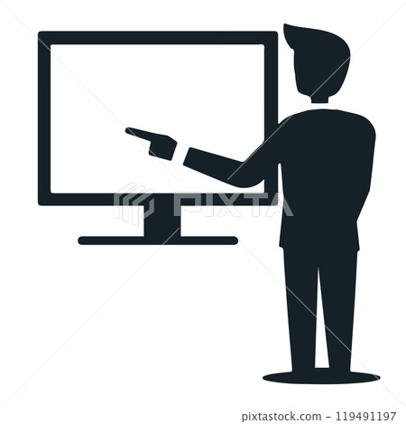 A business professional presents ideas using a digital screen during a corporate meeting in a modern office setting A business professional presents ideas using a digital screen during a corporate meeting in a modern office setting 119491197